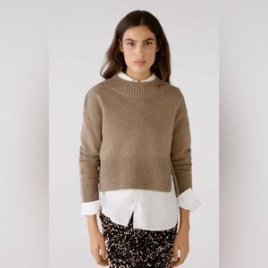 NWOT taupe crew neck long crop Oui sweater